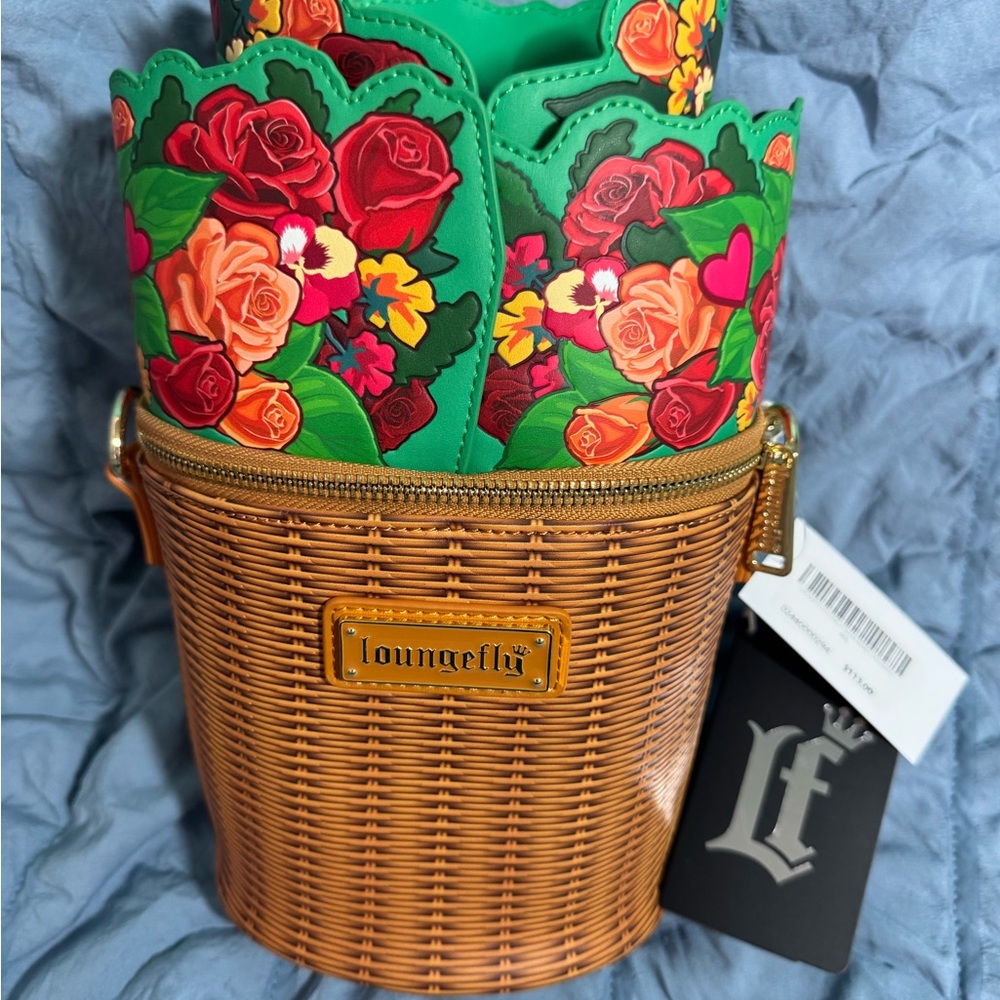 Loungefly Floral Basket Backpack - Green and Brown